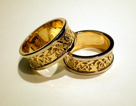 Tree of Life Wedding Rings with Raised Borders R57