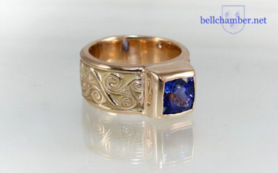 Ancient Spiral Triskele Ring with Cushion Cut Tanzanite